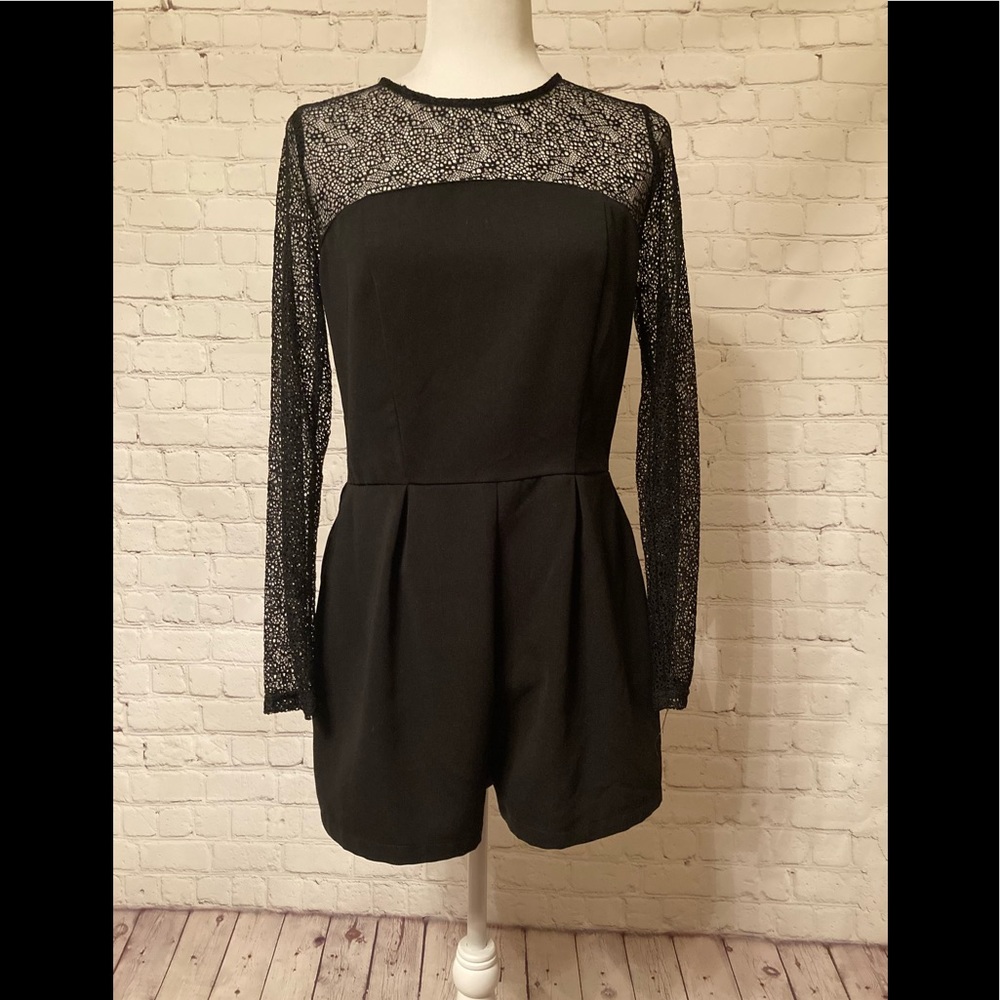 Black Lace Sleeve Romper -Womens  Size Small